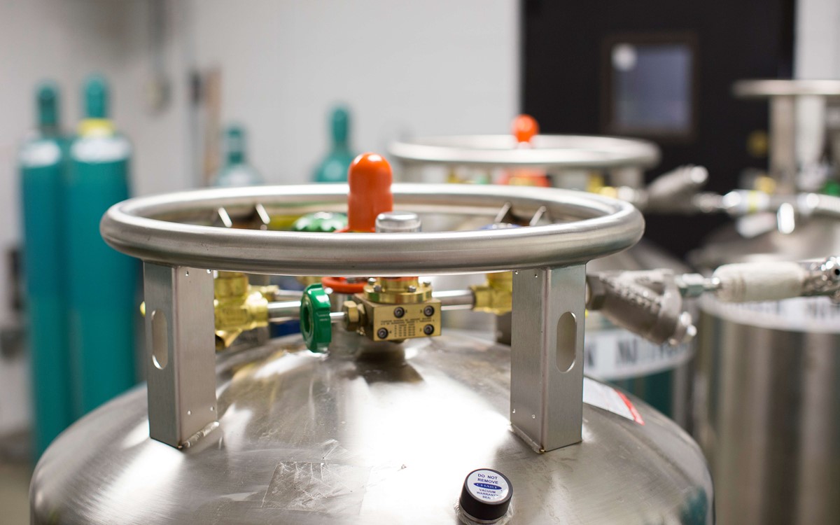 Close up shot of the top of a large industrial cylinder