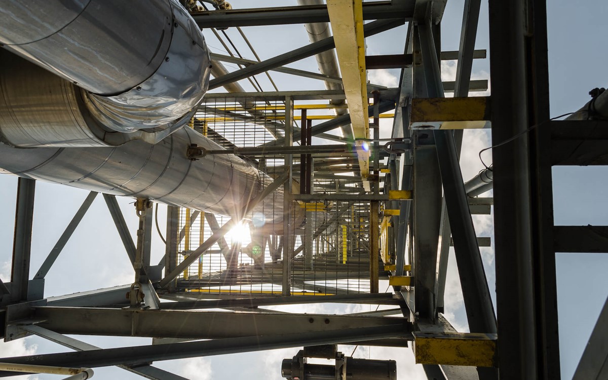 An image of a separator taken from below looking up inside of the separator
